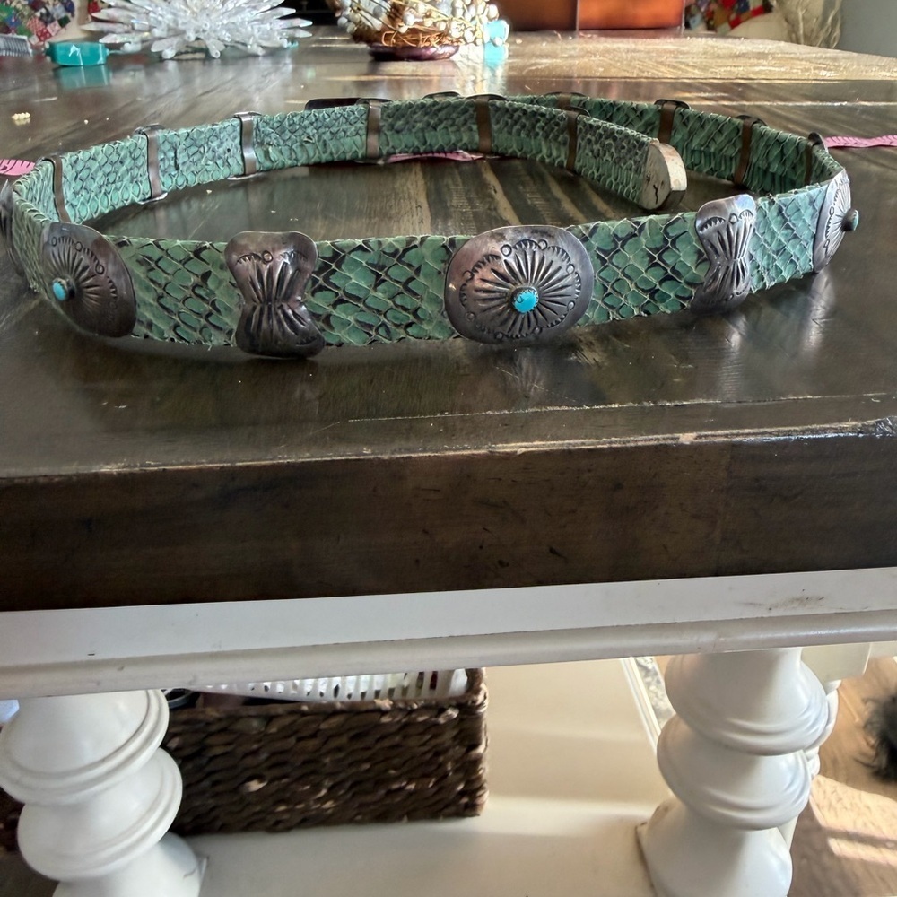 Vintage Turquoise and Silver Concho Belt - Picture 5 of 9